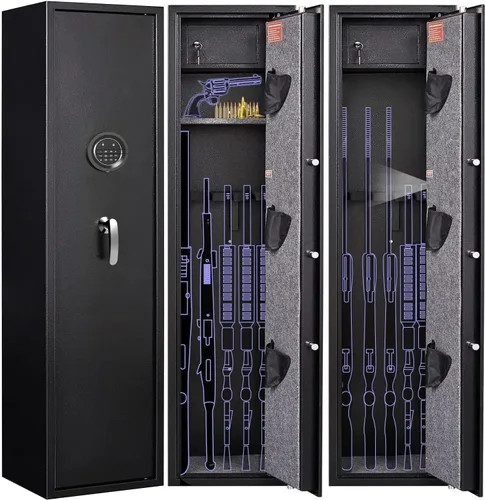 Vista 9 de Marcree 2-3 cajas fuertes para pistolas y rifle casero, caja fuerte digital para rifle con estante extraíble, gabinete de armas para rifles