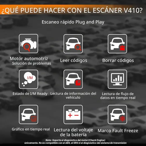 Vista 2 de Escáner OBD2, Herramienta de Diagnóstico de Escáner de Coche V410: Lector de Códigos de Falla del Motor, Herramienta de Escaneo con Datos en Negro