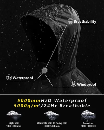 Vista 4 de Outdoor Ventures Caspar - Chubasquero impermeable para hombre, con capucha, para lluvia