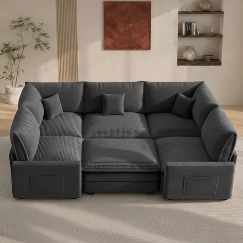 Vista 60 de Sofá seccional modular de 107", sofá de nube en forma de L con otomana Negro