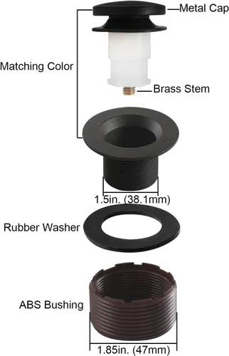 Vista 7 de Tapón de Drenaje de Bañera Tip-Toe con Buje de Plástico ABS, Se Adapta a Interior de 1-1/2 Pulgadas o 1-3/8 Pulgadas, Fácil de Instalar, Negro Mate