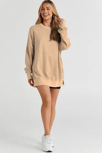 Vista 93 de SHEWIN Sudadera casual de manga larga con cuello redondo para mujer, ligera, holgada