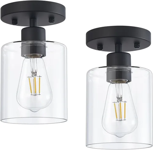 Vista 18 de Lámpara de techo semiempotrada de 1 luz, lámparas de techo de níquel cepillado, lámparas modernas para montaje en techo, luces de techo con pantalla