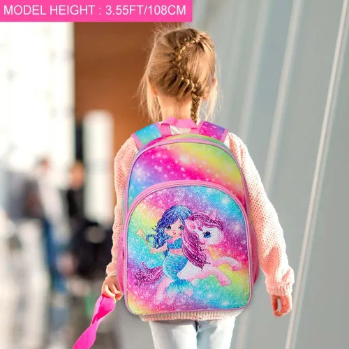 Vista 6 de Mochila para niñas y niños, mochila de dinosaurio y unicornio para estudiantes de preescolar primaria, mochilas para niños de 16 pulgadas