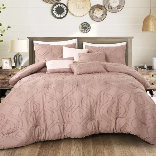 Vista 28 de ESCA Juego de edredón floral morado Queen - 7 piezas de ropa de cama botánica ciruela malva