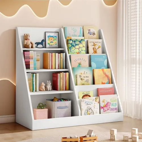 Vista 12 de Tatub Estantería de madera para niños de 4 niveles, color gris