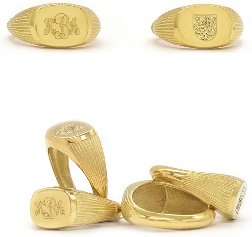 Vista 5 de Elegante joyero unisex ovalado anillo de sello personalizado en oro sólido 9k, 14k y 18k, anillo de chevalier grabado personalizado, inicial