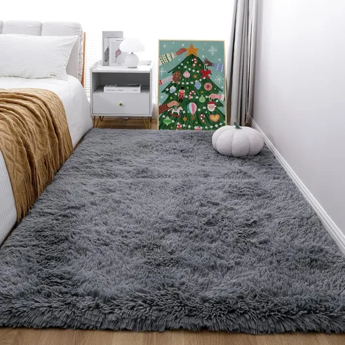 Vista 24 de KICHOWUA - Tapete grueso y esponjoso de 3 x 5 pies, color negro, ultrasuave, lavable, antideslizante, acogedor y peludo, para sala, dormitorio