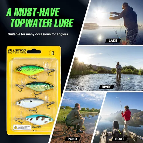 Vista 8 de PLUSINNO Señuelos de pesca de agua superior, 4 señuelos de pesca para lucioperca de trucha lucioperca lucioperca