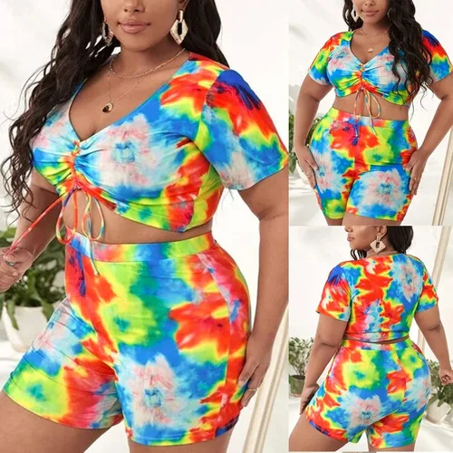 Vista 8 de Traje de baño tankini de dos piezas para mujer, sexy, fruncido en la parte delantera, manga corta, con pantalones cortos, traje de baño para verano
