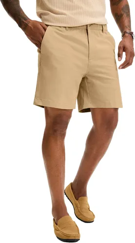 Vista 10 de Comdecevis Pantalones cortos casuales de algodón de ajuste clásico para hombre de 7 pulgadas, pantalones cortos chinos con cintura elástica