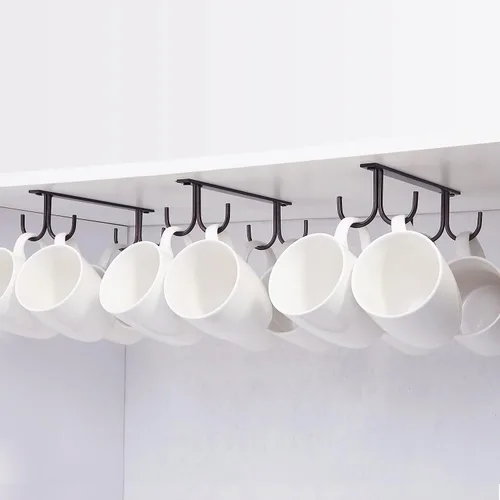 Vista 8 de FOMANSH Estante para tazas debajo del gabinete, soporte para tazas de café, 8 ganchos para tazas debajo del estante, gancho de secado para tazas