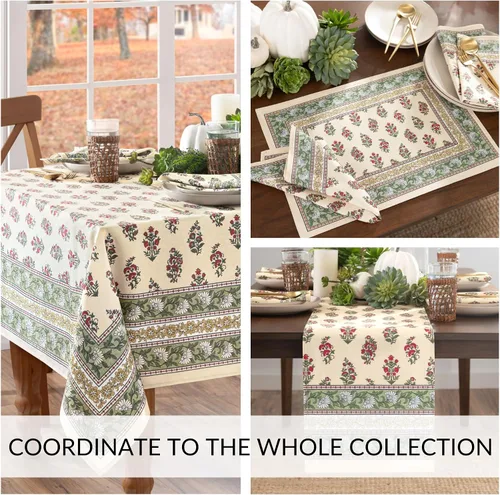 Vista 4 de Elrene Home Fashions Mantel redondo con estampado de bloques de cosecha de nómada para otoño/Acción de Gracias, 70 x 70 pulgadas