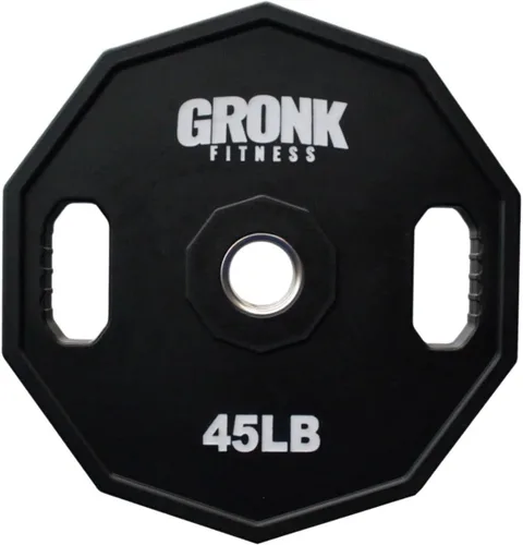 Vista 7 de Gronk Fitness Placas de pesas olímpicas de uretano de 10 lados Pesas duraderas para gimnasios domésticos y comerciales Diseño no rodante