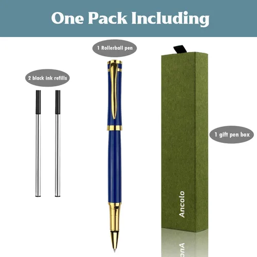 Vista 4 de Ancolo Fancy Roller Pen Set de bolígrafo de lujo con 2 recambios de tinta negra - 0.028 in. Bonitos bolígrafos de regalo para mujeres o hombres.