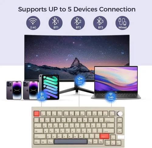 Vista 2 de EPOMAKER CIDOO V75 VIA Teclado mecánico programable, junta de 81 teclas Tri-Mode Bluetooth2.4GhzUSB-C inalámbrico para juegos con LED orientado al
