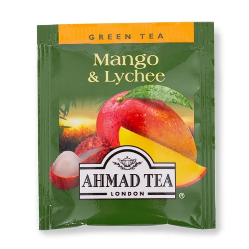 Vista 3 de Ahmad Tea Bolsitas de té verde, mango y lichi, 20 unidades (paquete de 1) - Sin cafeína y sin azúcar