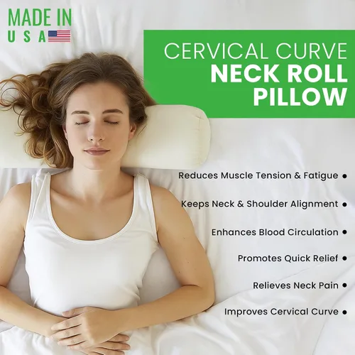 Vista 3 de Organic Cotton Neck Roll Pillow with Pillowcase – Organic Buckwheat Filled Soft Neck Pillow with Breathable and Durable Fabric Washable Protector