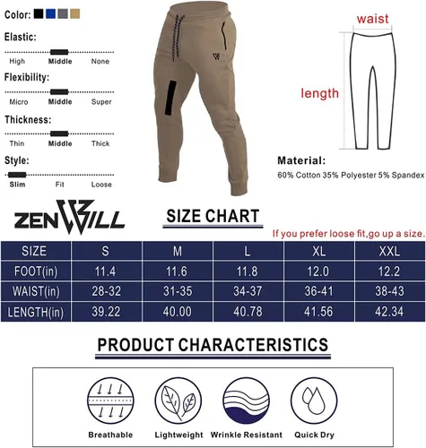 Vista 6 de ZENWILL Pantalones de entrenamiento cónicos para hombre, pantalones deportivos de entrenamiento ajustados con bolsillos con cremallera