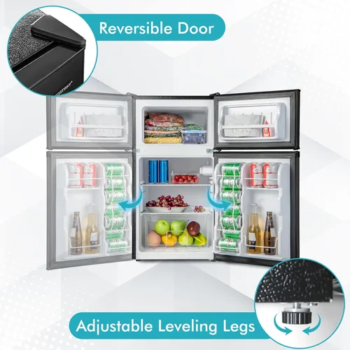 Vista 6 de COSTWAY Mini refrigerador de 3.2 pies cúbicos con congelador Negro