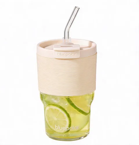 Vista 12 de BLUEPOLAR Vasos de vidrio con tapas y popotes, vasos reutilizables de 16 onzas para café helado y botellas de jugo, vasos de preparación fría