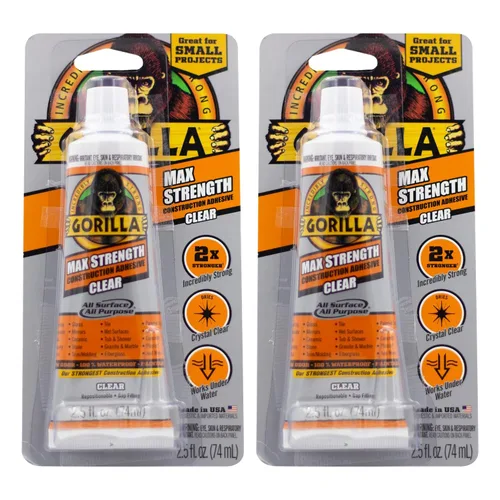 Vista 9 de Gorilla Max Strength - Adhesivo transparente para construcción, tubo de compresión de 2.5 onzas, transparente, (paquete de 1) Gap-Filling and