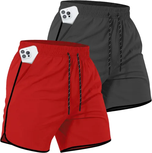 Vista 16 de Paquete de 2 pantalones cortos deportivos de entrenamiento de 5 pulgadas para hombre, pantalones cortos de gimnasio de secado rápido con bolsillos