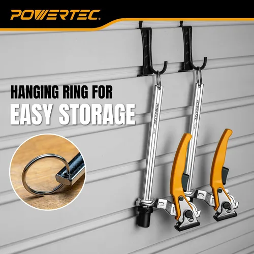 Vista 6 de POWERTEC Woodworking Bench Dog Clamps, 2 PK, for 3/4" Dog Holes (72452-P2) Quick-release ratchet, 6-5/16" clamping capacity, non-marring pads