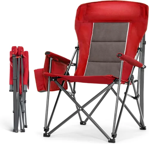 Vista 12 de HIGH POINT SPORTS Sillas de campamento plegables de gran tamaño para adultos, respaldo alto, sillas de césped resistentes que soportan 500 libras