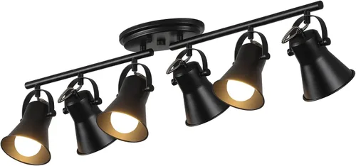 Vista 12 de KEESFU Iluminación de pista mini industrial para techo, luces de punto negras para interiores con cabezal de luz ajustable multidireccional, foco