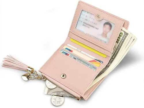 Vista 3 de Billetera pequeña para mujer, linda, adolescente, niñas, simple, plegable, delgada, compacta, carteras para mujer, A-Rosa, Minimalista