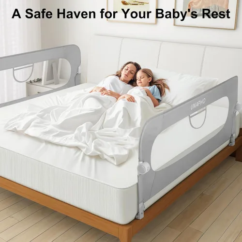 Vista 5 de Riel de cama para niños pequeños, rieles de cama infantil abatibles para cama individual, matrimonial, queen, litera, protector de riel de cama Gris