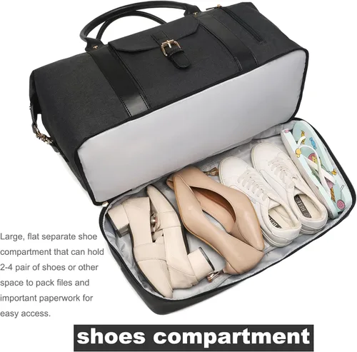 Vista 2 de Bolsa de viaje para fin de semana, grande para mujeres y hombres, bolsa de lona con compartimento para zapatos, perfecta para viajes, uso diario