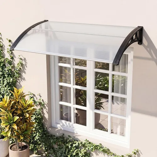 Vista 2 de Tangkula Paquete de 2 toldos de ventana de 30 x 39 pulgadas, toldo moderno de policarbonato para puerta superior con hoja hueca para protección