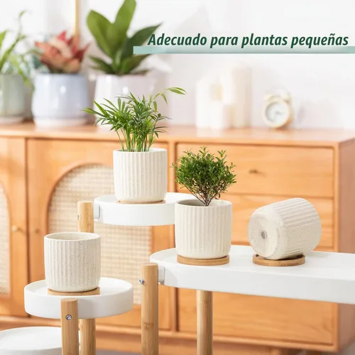 Vista 2 de Macetas de cerámica de 4 pulgadas, beige, juego de 4 Beige (4 pulgadas)