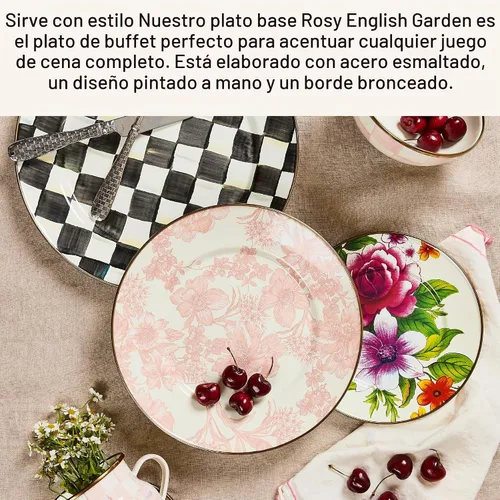 Vista 2 de MACKENZIE-CHILDS Placa de carga esmaltada, placa decorativa para decoración del hogar, 12 pulgadas, jardín inglés rosa