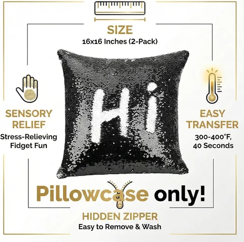 Vista 2 de Paquete de 2 fundas de almohada de lentejuelas sublimadas de 16 x 16 pulgadas, fundas de almohada reversibles con purpurina para regalos