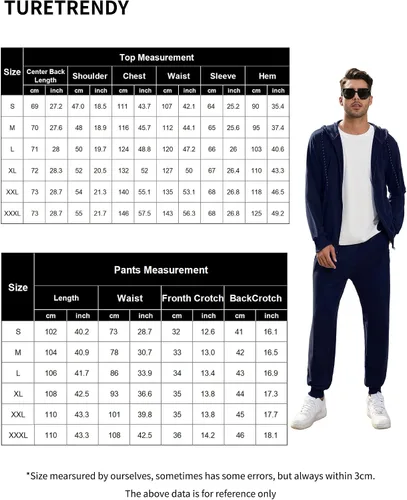 Vista 6 de TURETRENDY Conjunto deportivo para hombre, con cremallera completa, sudadera deportiva con capucha y cremallera completa