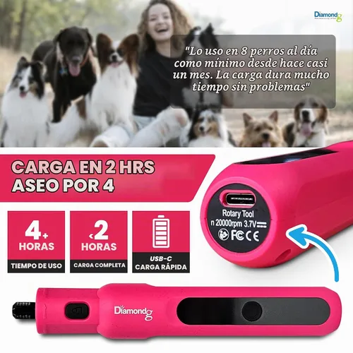 Vista 3 de Diamondg Micro - Molinillo de uñas para perros, sonido silencioso con luz Micro - Rosa
