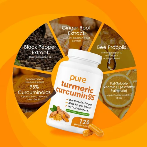 Vista 5 de Curcumina de cúrcuma pura de cúrcuma 95 1000 mg - Extracto de pimienta negra Cápsulas veganas 120