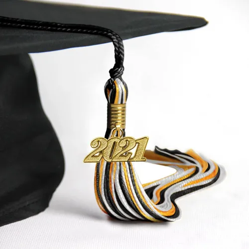 Vista 4 de Endea Graduation Borla mixta de triple color con gota de fecha dorada (negro/dorado/blanco, 2021)