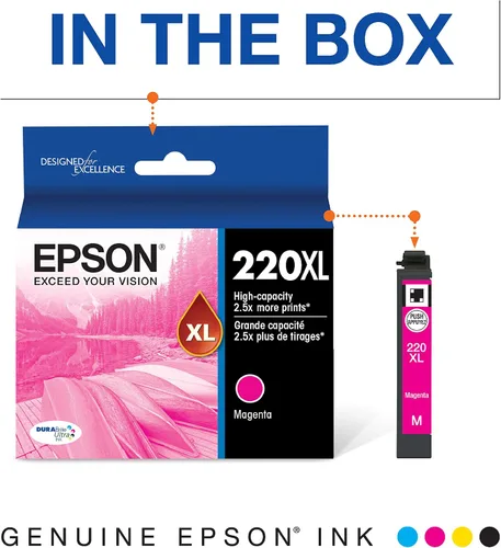 Vista 7 de Epson T220 DURABrite Ultra -Tinta Alta Capacidad Cian T220 DURABrite Ultra -Tinta Alta Capacidad Cian 220XL Magenta Remanufacured Alta Capacidad