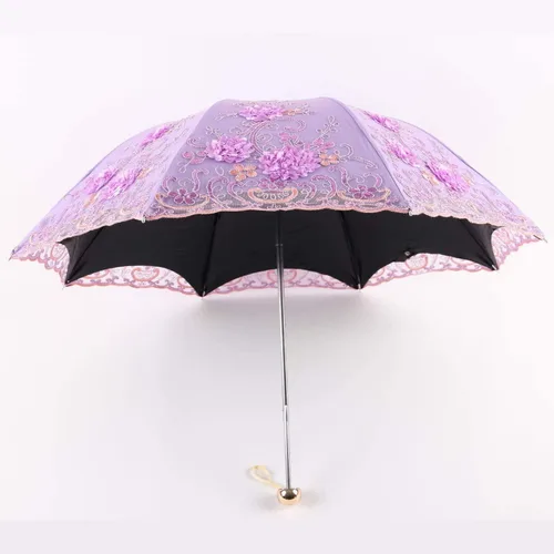 Vista 71 de Honeystore Sombrilla bordada con flor 3D plegable UV con encaje clásico