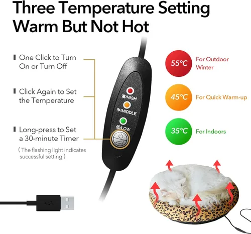 Vista 4 de Cama térmica USB para gatos de 16 pulgadas para gatos y perros Negro