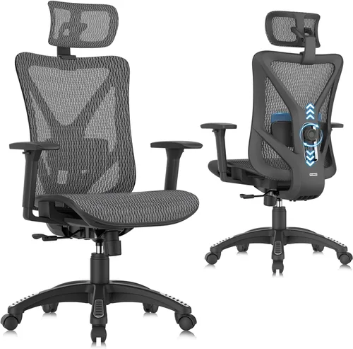 Vista 17 de ELABEST Silla de oficina de malla, silla de escritorio ergonómica para computadora, silla de tarea resistente - Soporte lumbar y reposabrazos