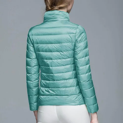 Vista 3 de Chaqueta acolchada plegable para mujer, ligera, corta, para invierno, a la moda, ajustada, con capucha, abrigo de burbujas, chaquetas acolchadas