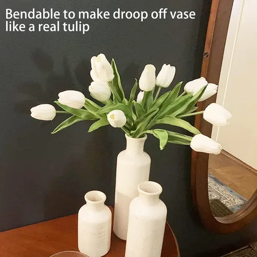 Vista 2 de hanlongyu 15 piezas de tulipanes de marfil artificiales para decoración de mesa, ramos artificiales falsos, tulipanes realistas para decoración