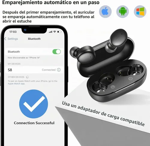 Vista 3 de Kurdene - Auriculares inalámbricos Bluetooth 5.3 ligeros Premium Sound Bass Ear buds with Charging Case,Smart Touch Control,Built in Mics Negro