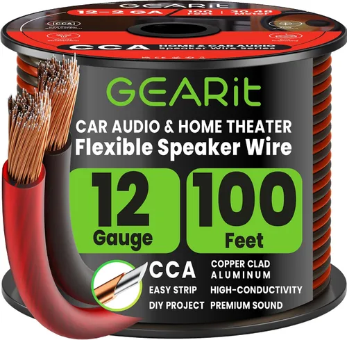Vista 14 de GEARit Cable de altavoz de calibre 12, cable de altavoz de 20 pies para audio de automóvil, cine en casa, CCA (negro) Cable de altavoz negro