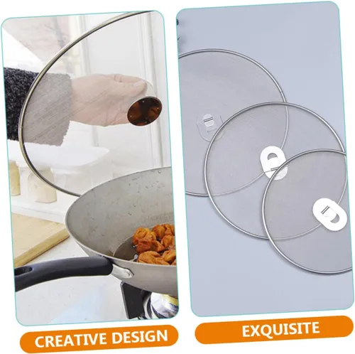 Vista 7 de 3 unidades de acero inoxidable para sartén de acero inoxidable, cubiertas de aceite para ollas de cocina, pantalla de grasa fácil de limpiar